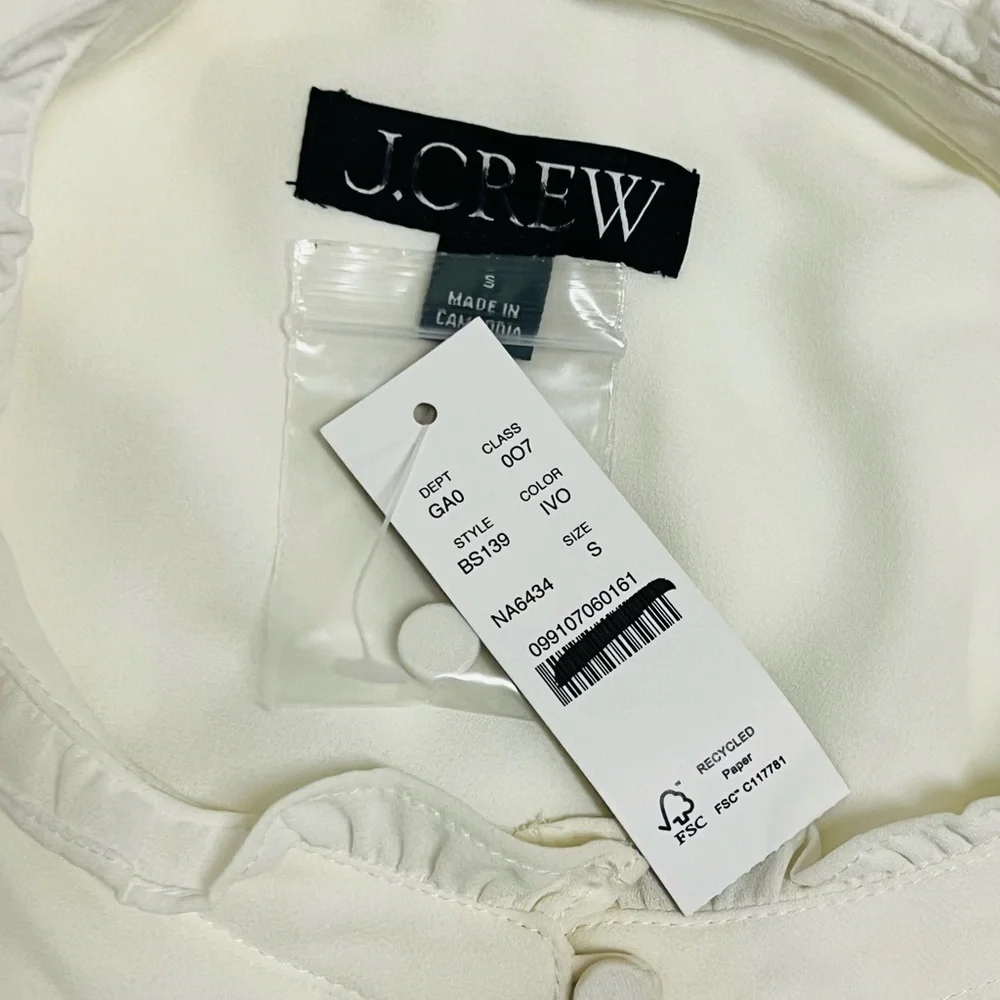 J.Crew Sleeveless button-front ruffleneck popover Size S NWT